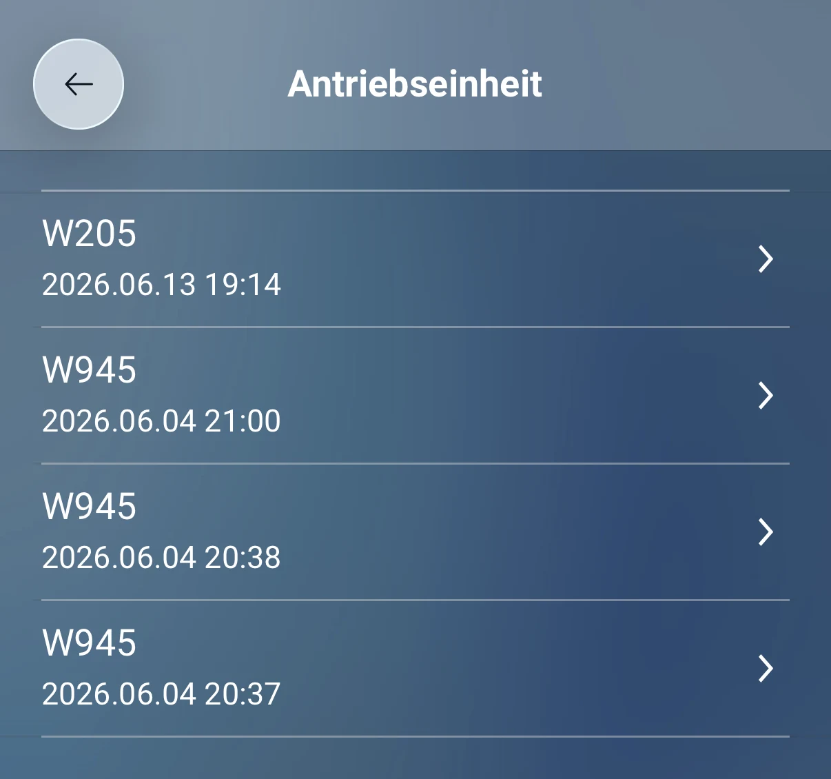 Fehlerprotokoll der Shimano-Antriebseinheit mit Datum und Uhrzeit je Meldung